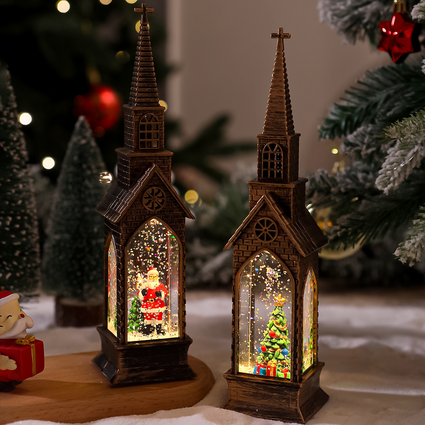 圣诞节装饰品圣诞老人圣诞树雪人注水教堂摆件场景布置装饰小礼物