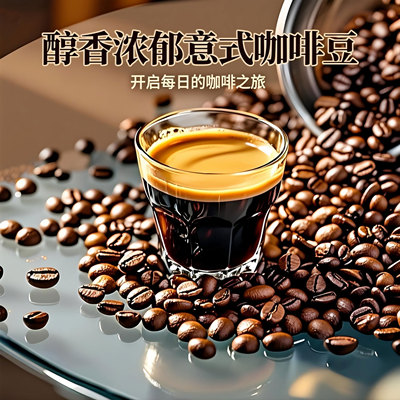 秋沃意式拼配云南阿拉比卡咖啡豆500g袋香醇浓郁深烘商用现磨细粉