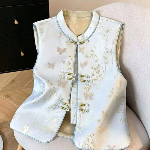 铂瑾女装金竹蓝蝶马甲女坎肩背心外搭高级感叠穿外套女新中式国a7
