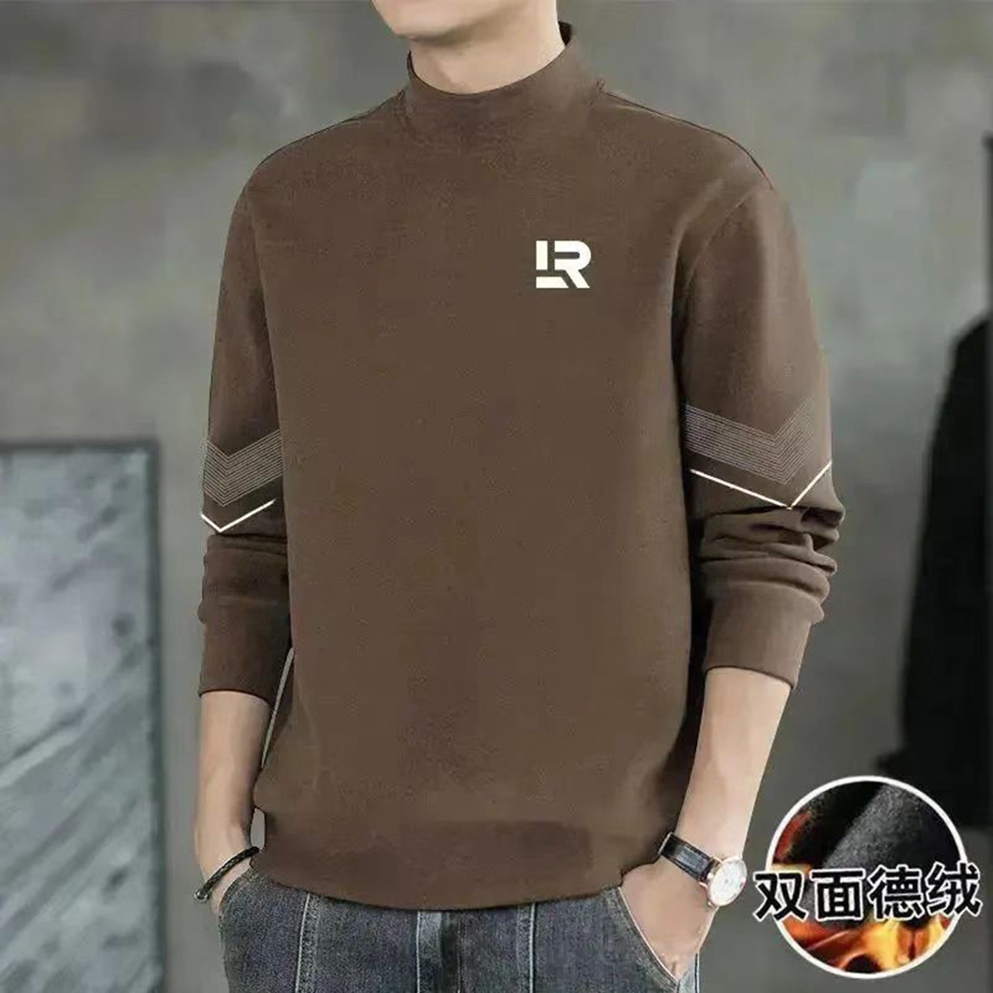 @玟若男装轻奢高定双面绒打底衫秋冬季半高领保暖卫衣男德绒长a99