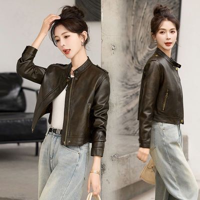 酷飒风短款皮衣外套女春秋新款小个子机车时尚显瘦立领皮网红夹克