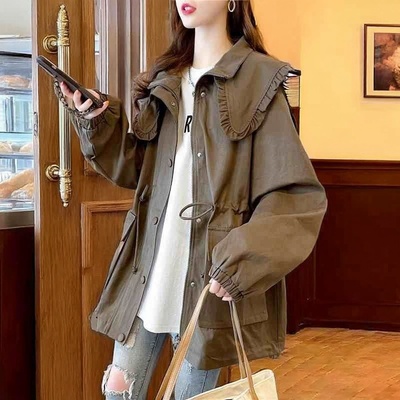 新款海军领开衫外套港味高级感宽松炸街中长款上衣风衣外套春秋季