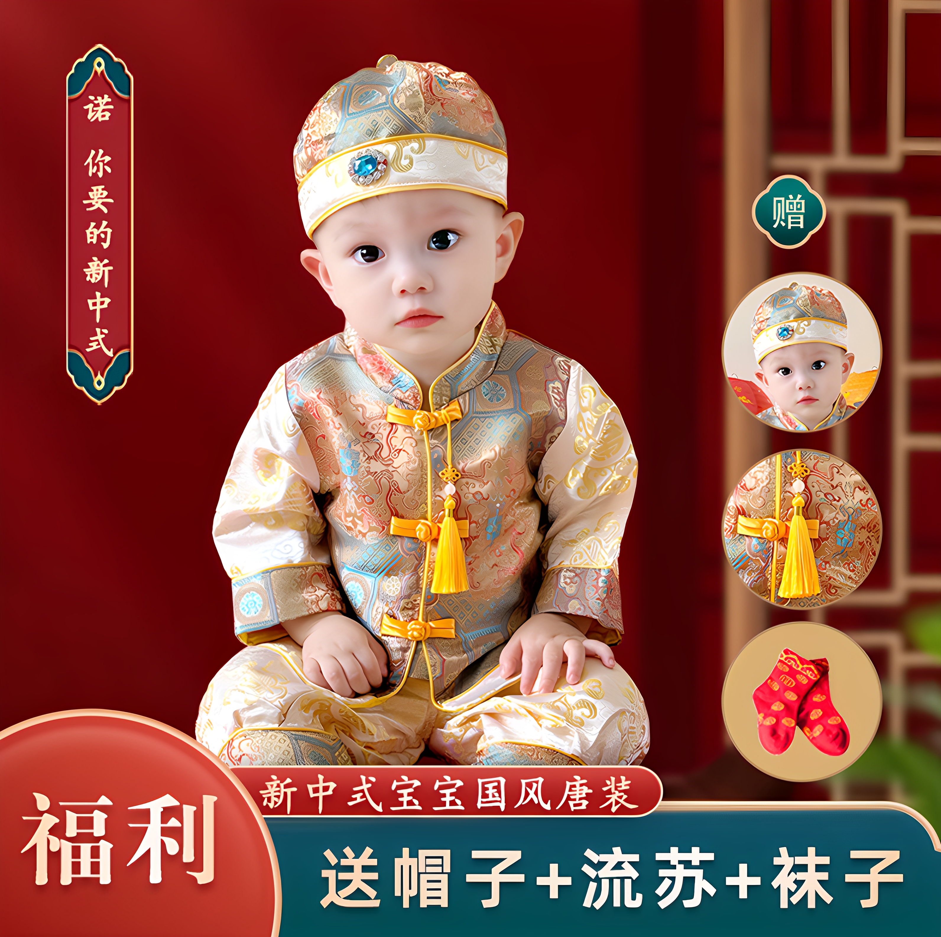 抓周宴男宝衣服宝宝中式抓周礼服