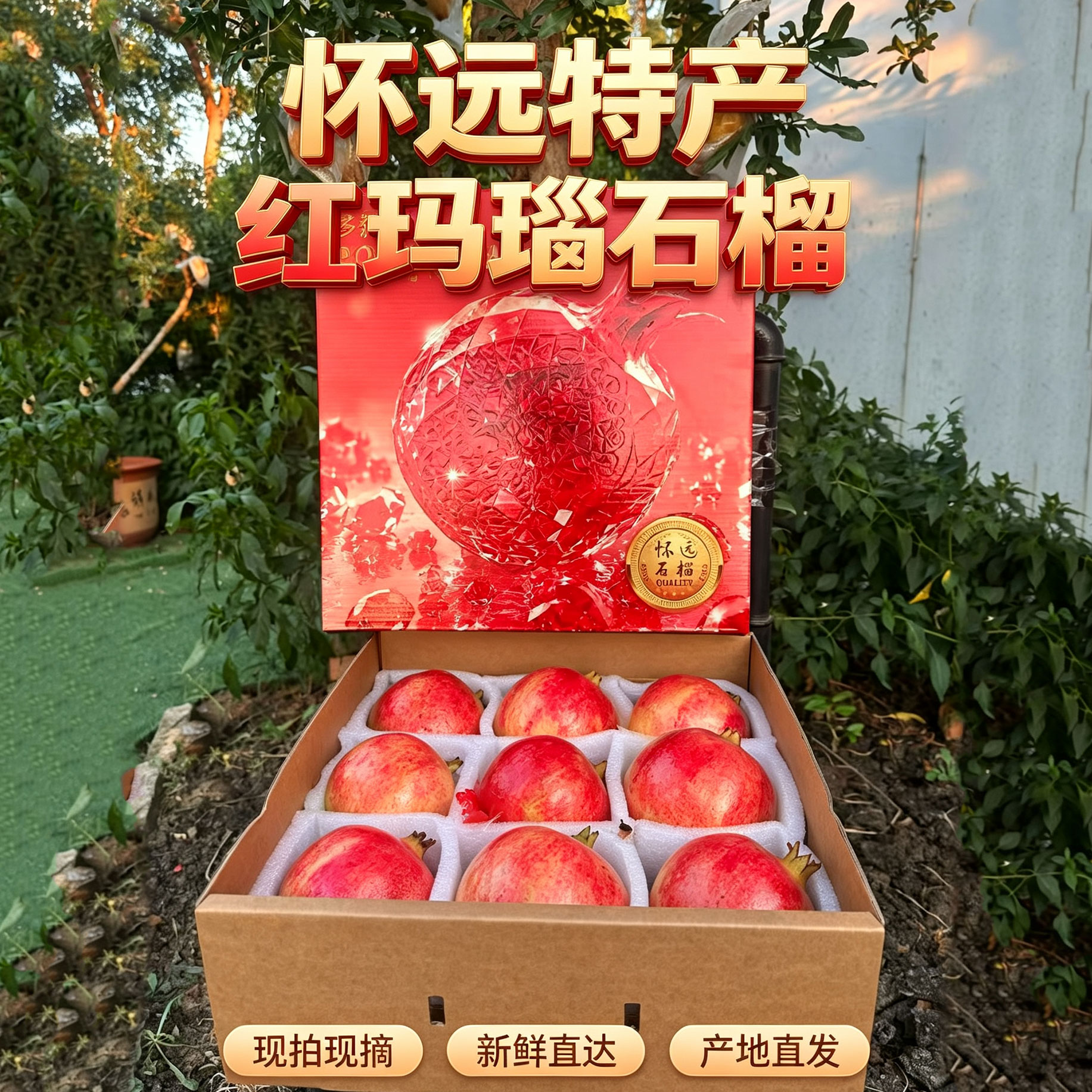 怀远特产红玛瑙软籽石榴9枚礼盒