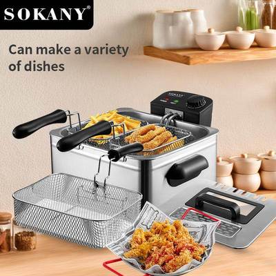 跨境SOKANY10076油炸锅家用5L大容量电炸锅薯条炸鸡鸡排油炸篮