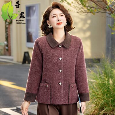 妈妈装新款春装外套女洋气中年装仿水貂绒短款大衣春秋新品女款