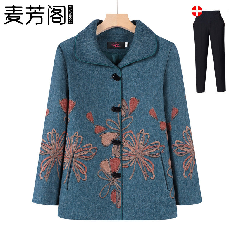 奶奶春季外套女中老年女装春秋大花外褂妈妈翻领上衣老人衣服休闲