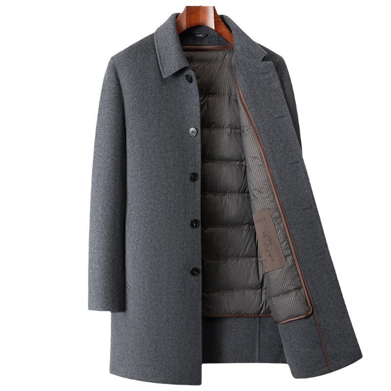 高端羊毛大衣男中长款秋冬羽绒内胆风衣中年商务加厚保暖呢子外套