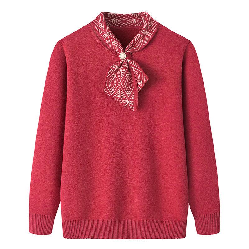 中老年女装秋冬装针织打底衫半高领洋气加绒加厚妈妈套头毛衣上衣