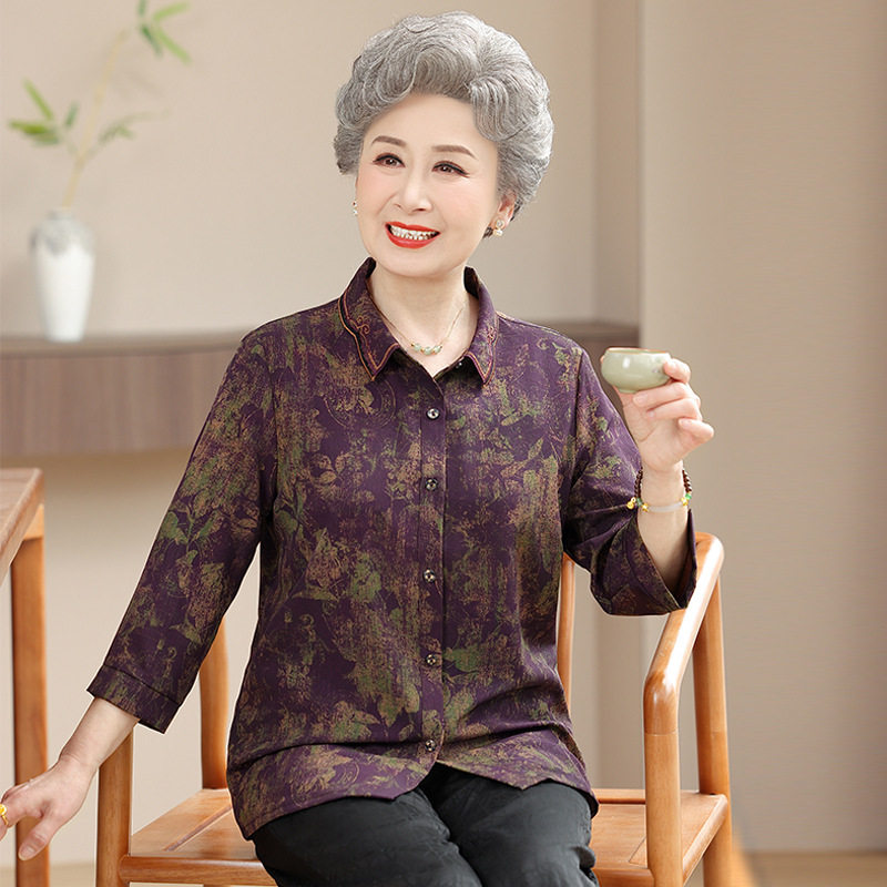 2026新中式春夏款妈妈装中袖翻领衬衫女中老年时尚洋气开衫上衣服