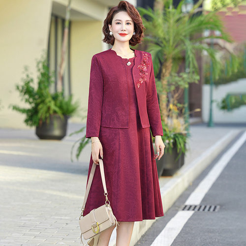 喜婆婆婚宴装妈妈春装连衣裙套装高贵旗袍裙夏季新款婚礼服两件套