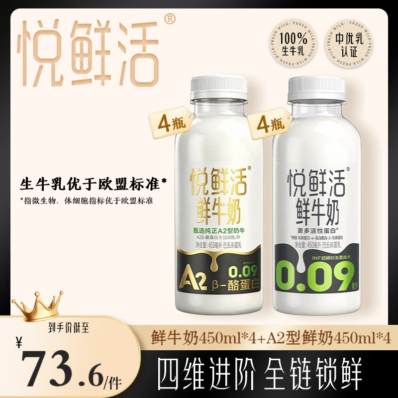 悦鲜活A2型鲜牛奶好喝易吸收