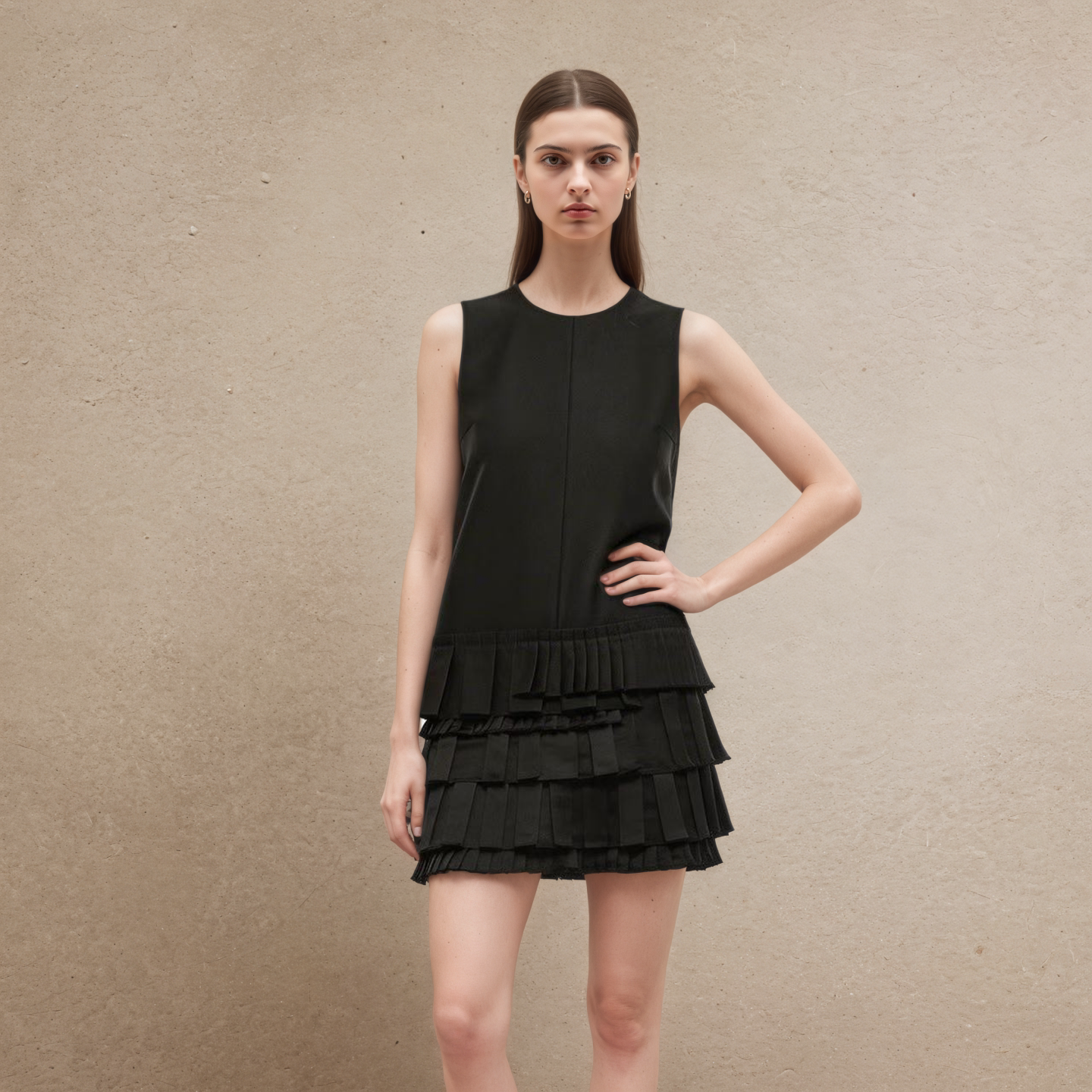 明星同款 | 设计感蛋糕裙A型圆领无袖连衣裙女黑白色2026夏季新款