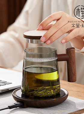 木笙玩物玻璃杯子耐高温月牙杯过滤泡茶杯茶水分离绿茶杯喝茶水杯