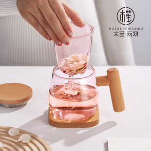 木笙玩物杯子高级感玻璃水杯女办公室泡茶杯茶水分离花茶杯仙女杯