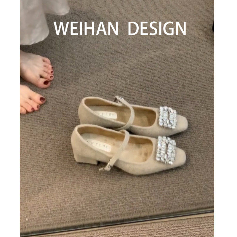 羊皮版!法式粗跟水钻方