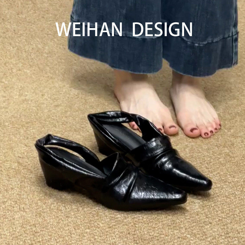 羊皮版！法式褶皱包头凉