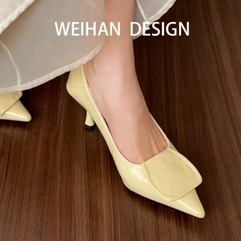 羊皮版！法式简约尖头高跟鞋不累脚通勤气质高级感真皮细跟单鞋女