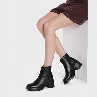 WONDERS西班牙原产进口超轻舒适水台增高纯色圆头厚底靴女靴