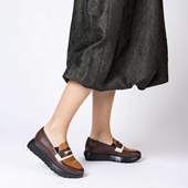 WONDERS西班牙原产进口拼色超轻厚底圆头舒适乐福鞋 女单鞋