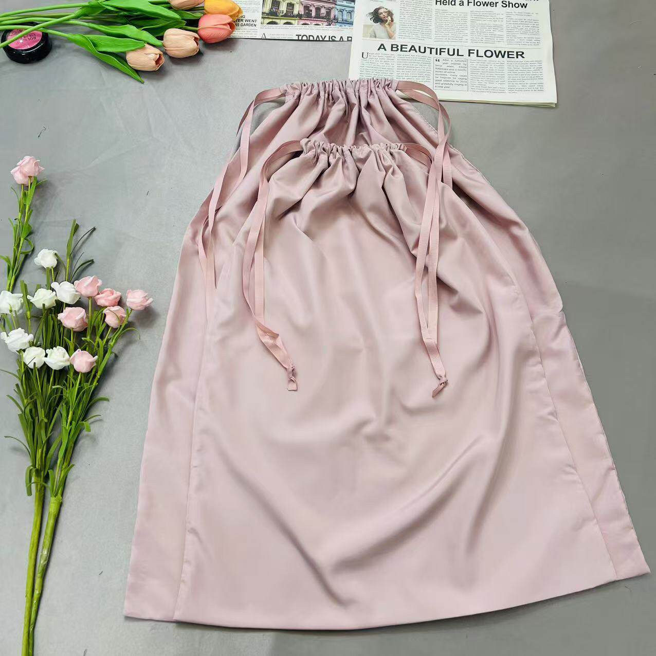 新款束口袋绸缎抽绳旅行收纳袋衣服鞋子防尘整理包包布袋衣物防潮