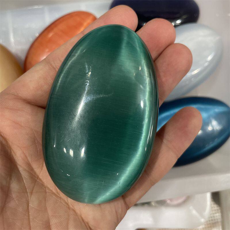 纯天然彩色猫眼石大把件大号五彩猫眼石手把件大彩石超级大号原石