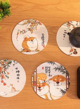 皮革隔热垫防水防油免洗小桌垫中式柯基圆防烫耐高温餐垫碗盘垫子