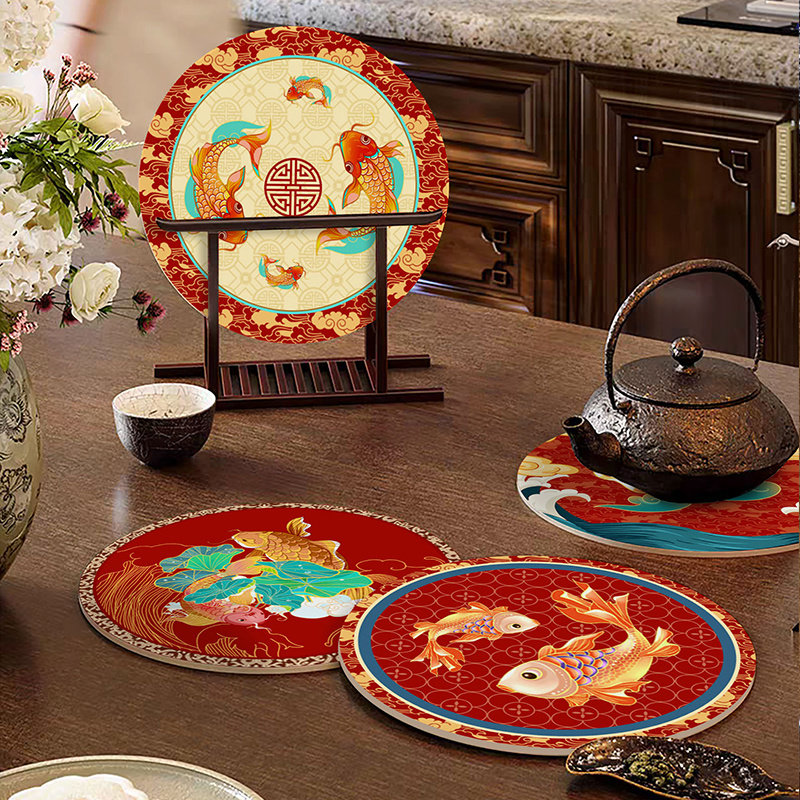 国风新年好运锦鲤茶垫吸水餐垫硅藻泥防水餐桌垫茶席加厚杯垫防烫,居家布艺,餐垫,淘宝优惠券,粉丝福利购,淘宝优惠卷