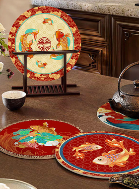 国风新年好运锦鲤茶垫吸水餐垫硅藻泥防水餐桌垫茶席加厚杯垫防烫