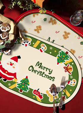 北欧圣诞餐桌垫皮革西餐垫可擦免洗餐盘垫防水防油碗盘保护垫子