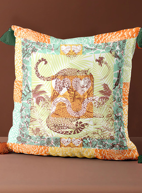 橘色花豹天鹅绒可当成腰垫使用家用柔软靠垫抱枕腰托腰靠靠枕枕头