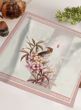 新中式彩墨茶杯茶具万能盖布细腻短毛绒可制裁遮灰茶台罩家居布艺