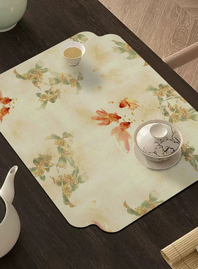 新中式硅藻泥吸水垫沥水垫花鸟山水厨房台面速干防滑餐垫干燥垫