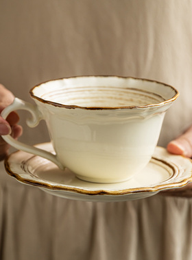 YE HOME 欧式复古陶瓷咖啡杯牛奶杯金边装饰白色茶杯碟套装家用