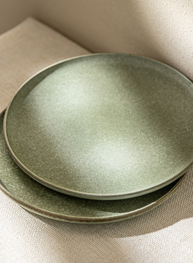 YE HOME 极简风绿色陶瓷圆盘家用甜品盘水果盘高级感简约餐具盘子