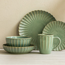 HOME 餐具 超推荐 沁雅绿色陶瓷系列浮雕复古碗盘 微瑕