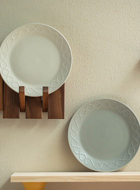 YE HOME 日式陶瓷刺绣珠圈浮雕盘子早餐盘餐厅蛋糕盘西餐盘甜品盘