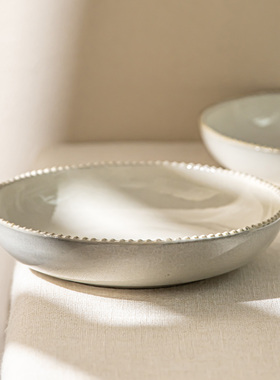 YE HOME 纯色珠点边陶瓷碗简约家用餐具装菜碗沙拉碗敞口碗西餐碗