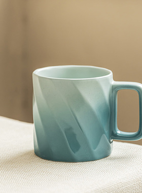 YE HOME 极简风方把马克杯陶瓷杯高颜值渐变杯家用大容量水杯茶杯