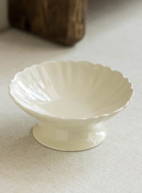 YE HOME 奶油风花瓣边高脚碗茶点碗干果盘轻奢水果碗点心盘糕点碗