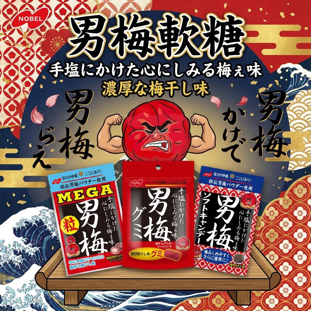 日本进口诺贝尔男梅糖软糖果汁糖咸味乐天绣花球糖果梅汁糖果零食