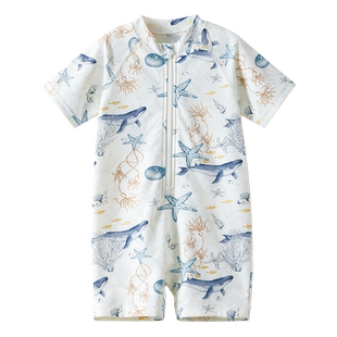 嫚熙儿童连身泳衣男女童夏季短袖四角短裤婴儿泳衣防晒抗氯速干