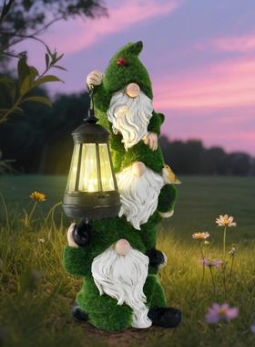 跨境庭院创意植绒小矮人精灵户外太阳能灯花园路径阳台草坪装饰灯