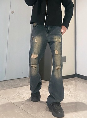 美式复古水洗百搭休闲显瘦牛仔裤男秋冬vebe风宽松显瘦直筒长裤子