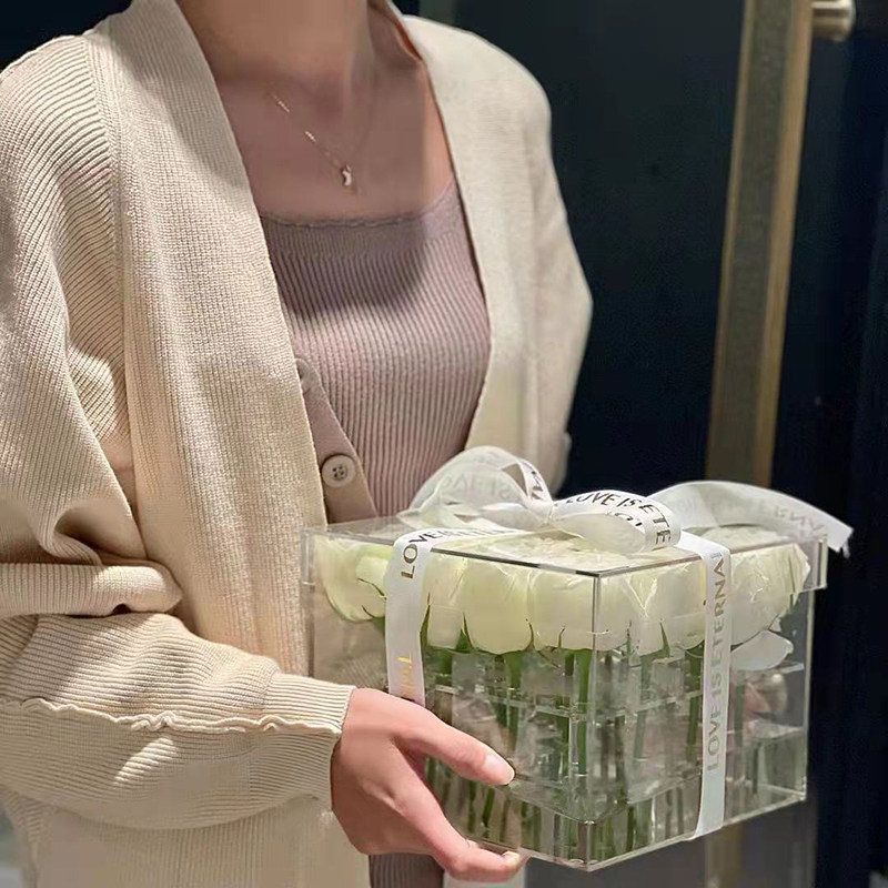 高档透明亚克力鲜花盒永生花盒节日礼盒有机玻璃插花盒收纳盒定制