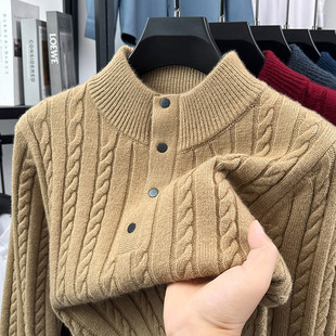 老钱风~细腻柔软羊毛绞花立领毛衣男冬季加厚款保暖套头lp针织衫