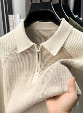 男士毛衣秋冬季翻领polo衫半拉链针织衫线衣轻保罗带领上衣服