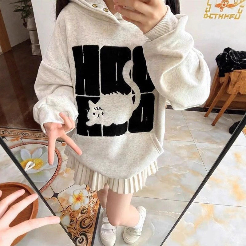 2025新款爆款创意小猫连帽卫衣女款冬季慵懒风高级感加绒加厚外套