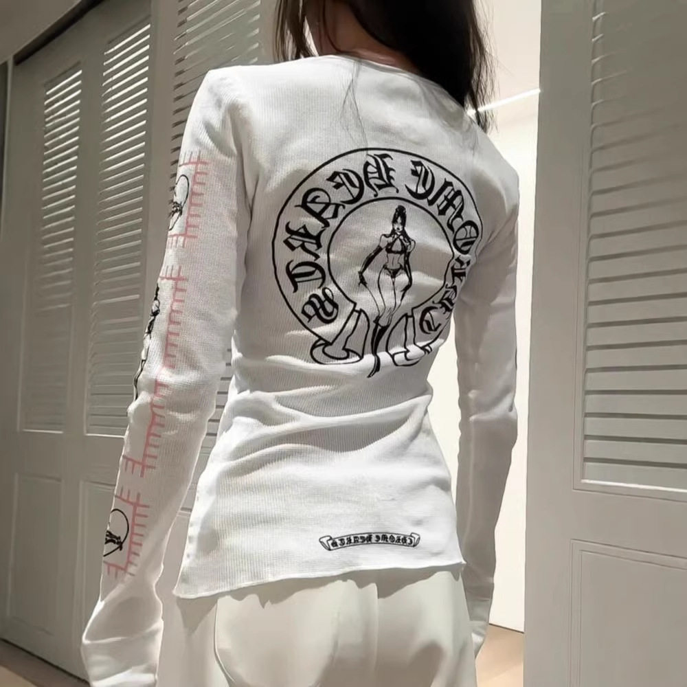 白色修身长袖印花T恤打底衫女2025新款秋冬内搭外穿辣妹收腰上衣