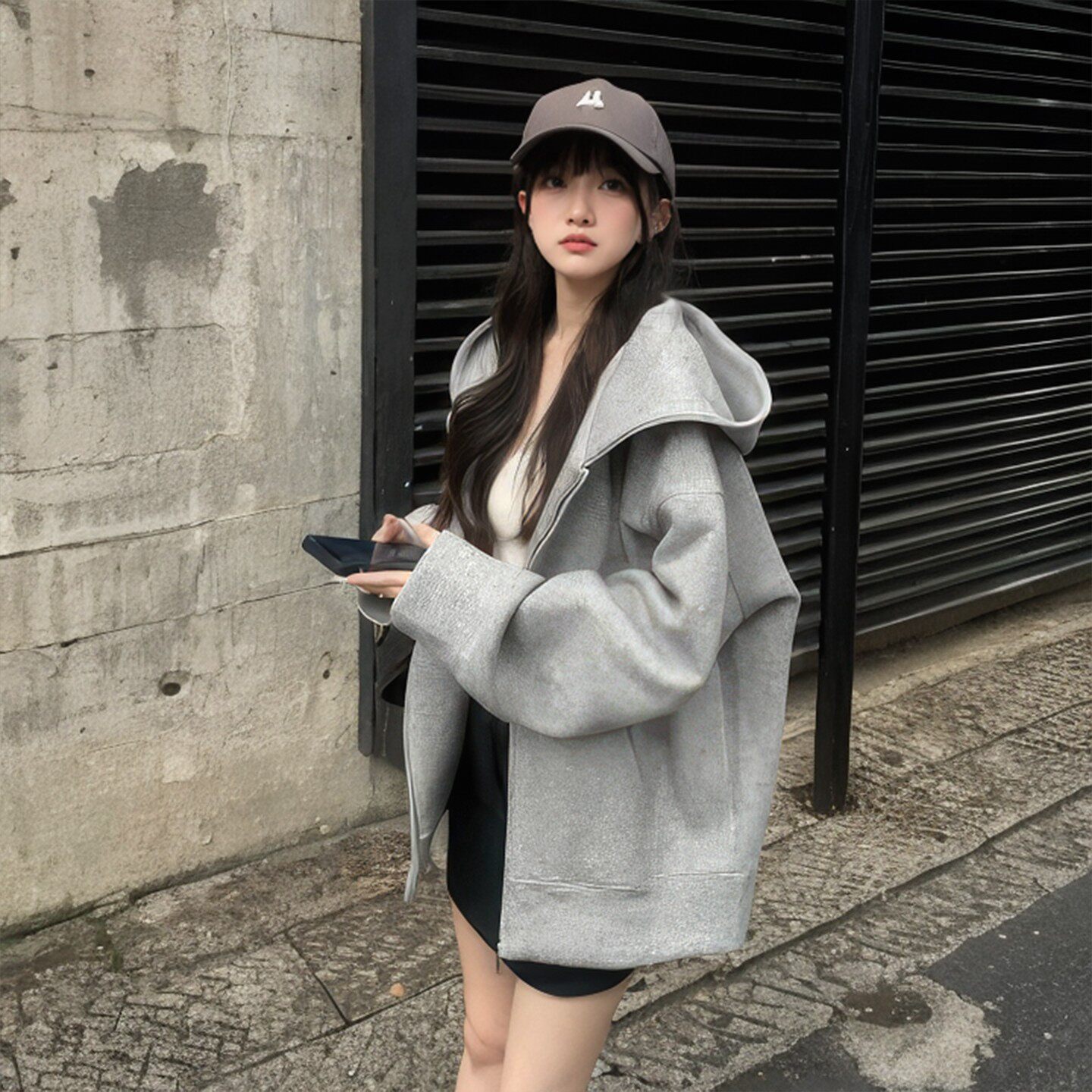 灰色卫衣女2025新款外套拉链开衫爆款秋冬季连帽宽松加绒加厚上衣